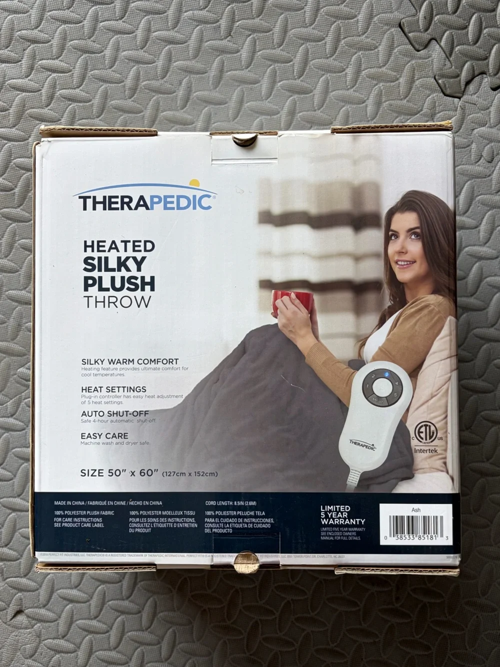 Therapedic Heated Silky Plush Throw - Gray